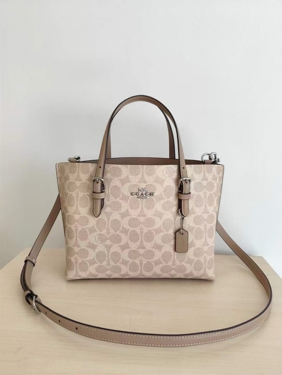 Coach Handbags - Coach Signature Canvas Satchel in Beige with Tan Trim